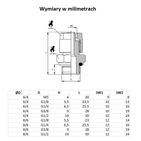 Złączka skręcana prosta wąż 8/6 mm gwint GZ 1/2